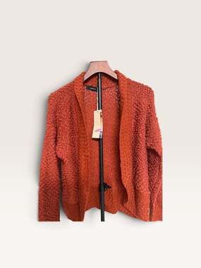 Dokootoo Open Front Fuzzy Knit Cardigan Rust Orange/138